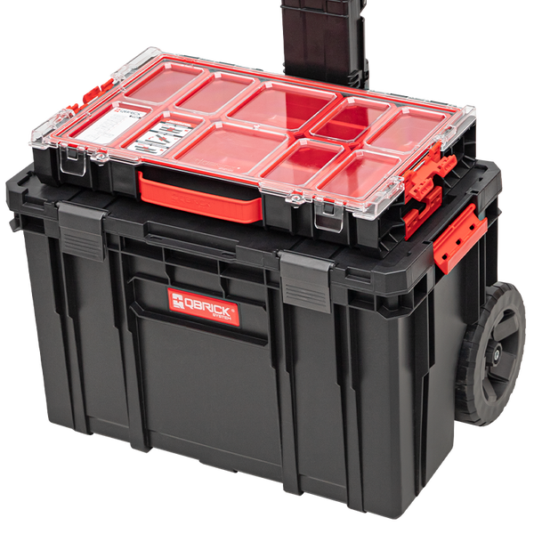 PROREGAL QBRICK Werkzeugtrolley Two 38 Liter Mit Deck & Teleskopgriffe Mit Klemmverschlüsse Mit 2 Verstellbaren Fächern Metall Schwarz
