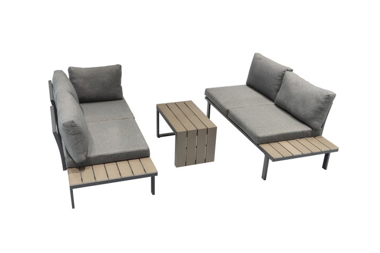 Ondis24 Lounge Ecksitzgarnitur mit Tisch Polywoodplatte, Stahl, Gartenmöbel