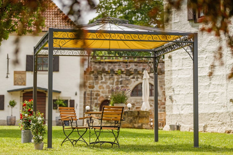 Pavillon ELEO Genua 3 x 3 m anthrazit - pulverbeschichtet | mit Sonnensegel ecru