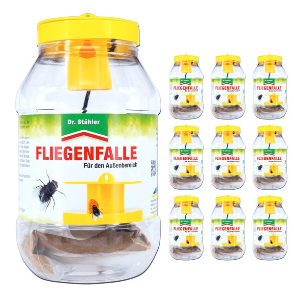 Effektive Fliegenfalle für Garten, Terrasse und Balkon, Lockfalle gegen Fliegen, Fruchtfliegen und Mücken, Fliegenabwehr für Außenbereiche mit Lockstoff, ideal für Hof, Camping und Stall