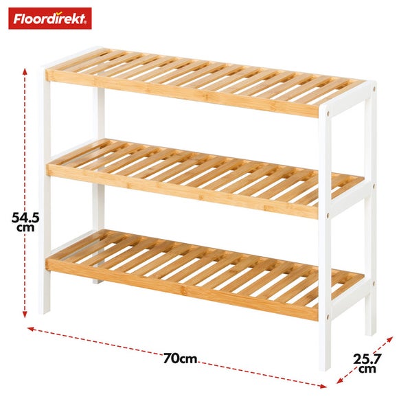 FLOORDIREKT Bambus-Schuhregal Michigan - Stilvolles & Platzsparendes Regal - mit 3 Ablagen