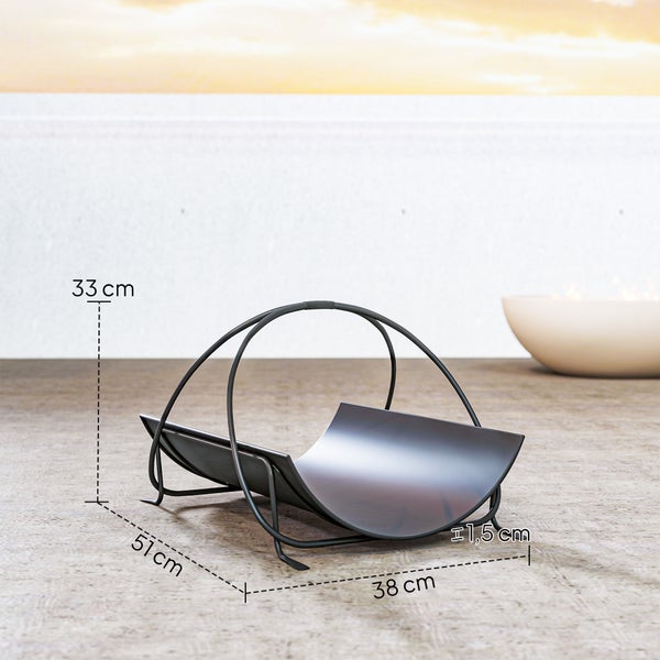 Brennholzregal aus Metall mit den Maßen 33 cm Höhe, 51 cm Breite, 38 cm Tiefe und 1,5 cm Dicke