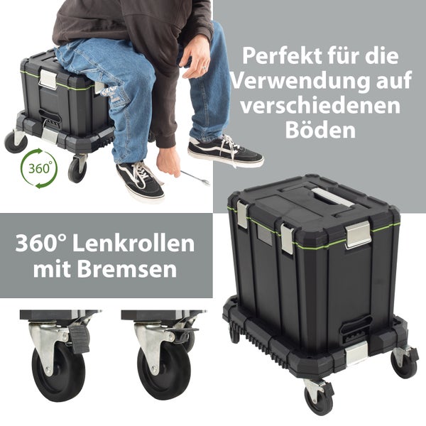 Rollbarer Werkzeugkoffer mit 360-Grad-Lenkrollen und Bremse