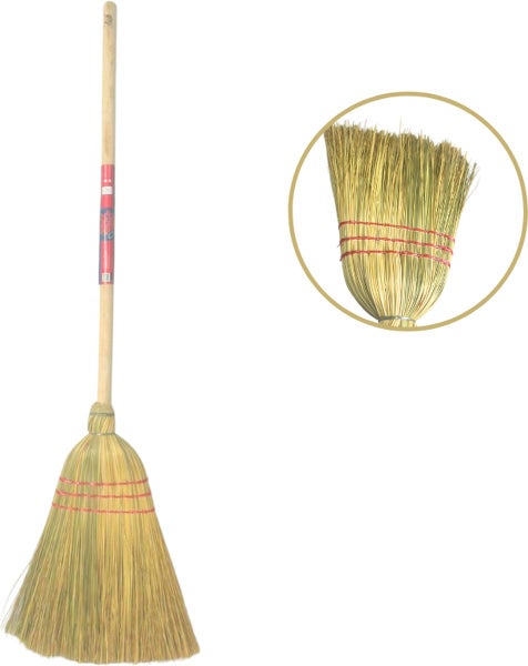 Reisstrohbesen mit Holzstiel und Detailansicht