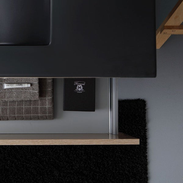 100cm Holzoptik-Unterschrank mit Auszug und Keramik-Waschtisch | Sole