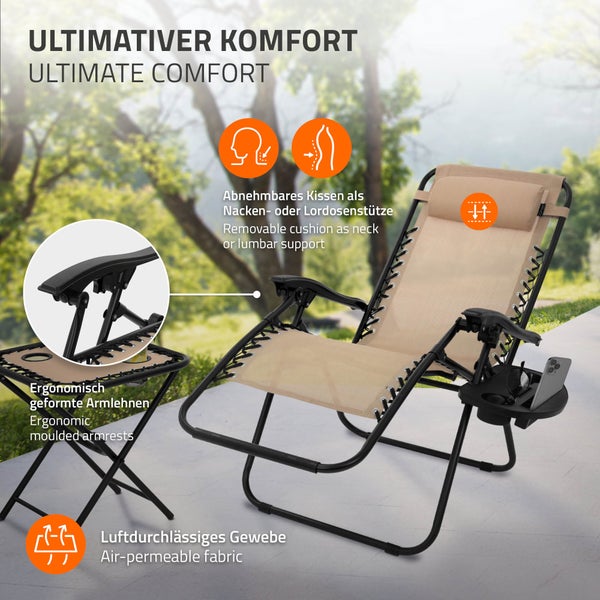 ML-Design 3-teiliges Sonnenliege Set klappbar, Gartenliege Set mit Tisch, Taupe, Liegestuhl mit verstellbarem Kopfpolster & Rückenlehne, wetterfest/Outdoor, Relaxliege Gartenstuhl mit Getränkehalter
