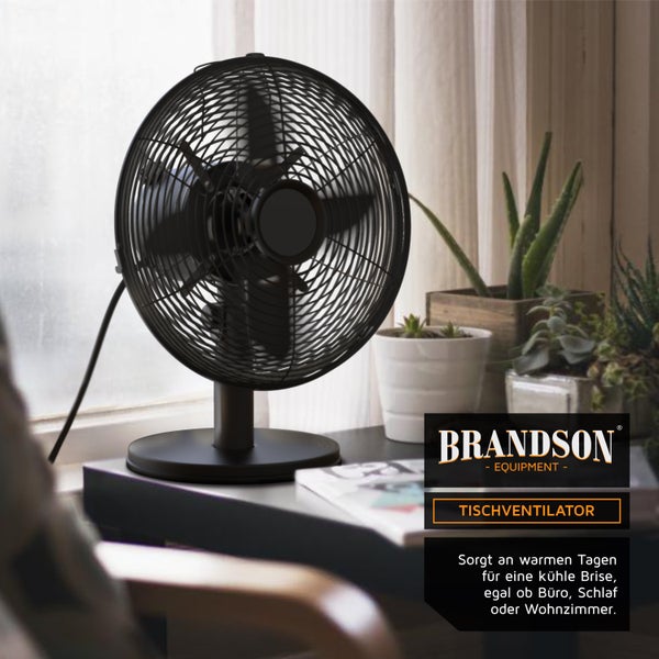 Brandson Tischventilator Design Retro, Ventilator mit 3 Geschwindigkeitsstufen, 80° oszillierend, ca. 40° neigbar, Robustes Vollmetallgehäuse