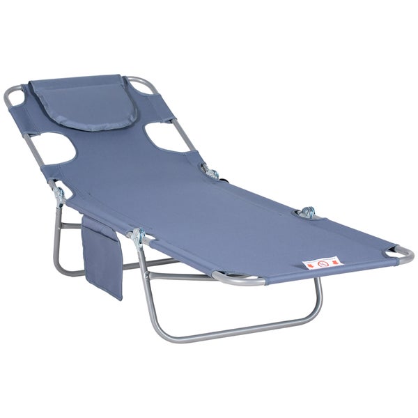 Outsunny Sonnenliege klappbar Gartenliege mit Lesefenster, Kopfkissen, Liegestuhl mit 5-Fach verstellbare Rückenlehne, wetterfeste Campingliege bis 120 kg belastbar, für Garten Strand Pool, Grau