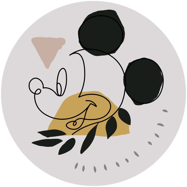 Disney selbstklebende runde Tapete Mickey Mouse Grau, Gelb und Rosa - Ø 128 cm - 612720