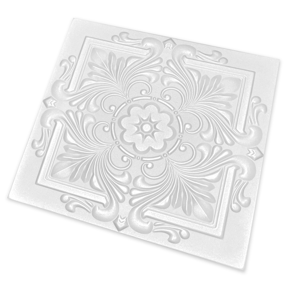 Quadratische Styropor Deckenplatte mit floralem Ornamentmuster für die stilvolle Raumgestaltung.