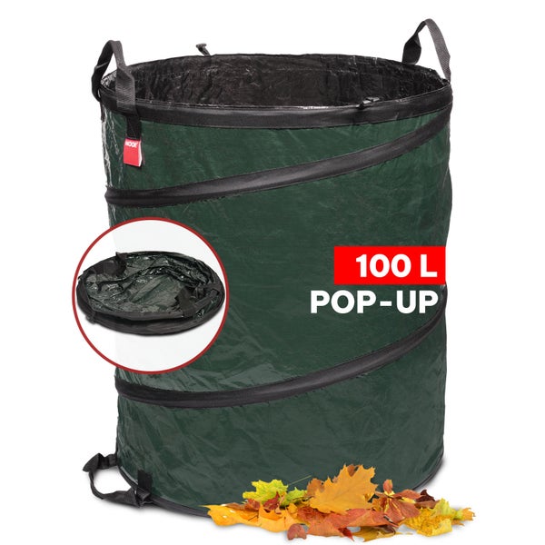 Gartenabfallsack POP-UP - 100 Liter - Grün - Gartensack selbststehend und faltbar - reißfester Laubsack zum Transport von Gartenabfällen