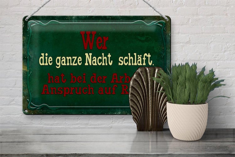 Blechschild Spruch 30x20cm Arbeit wer ganze Nacht schläft