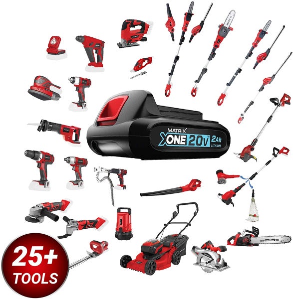 Matrix X-One 20 Volt Akku mit einer Auswahl von über 25 Werkzeugen