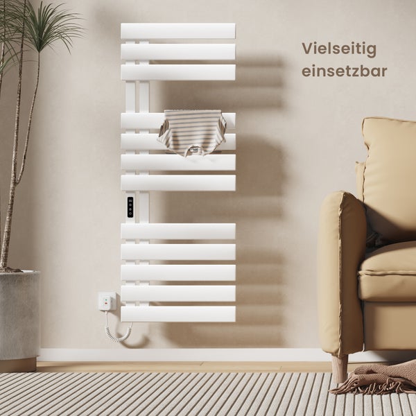 EMKE WiFi Smart Elektrischer Handtuchwärmer 130 x 50 x 11 cm, 440W, Intelligente Temperaturregelung, 6 Betriebsmodi, Wandmontage, Glänzend Weiß