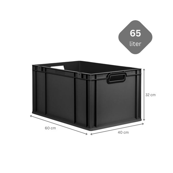 Eurobox NextGen Color, HxBxT 32x40x60cm, 65 Liter, Griffe schwarz offen, Verstärkter Boden, Schwarz, Eurobehälter, Transportbox, Transportbehälter, Stapelbehälter