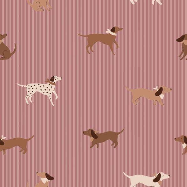 Nahtloses Muster mit verschiedenen Hunderassen auf gestreiftem Hintergrund