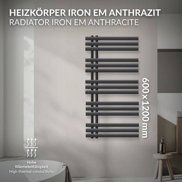 ECD Germany Iron EM Design Badheizkörper - 600 x 1200 mm - Anthrazit - Designheizkörper Paneelheizkörper Heizkörper Handtuchwärmer Handtuchtrockner Heizung Radiator