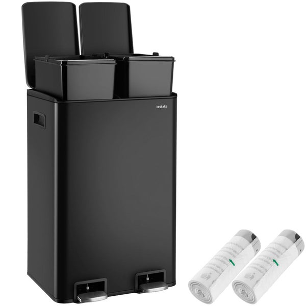 Tectake Mülltrennsystem mit zwei separaten Innenbehältern, Tretmechanismus und zwei Müllbeutelrollen.