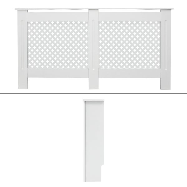 ECD Germany Heizkörperverkleidung mit Wabenmuster 152x19x82 cm Weiß aus MDF lackiert für Schlafzimmer Wohnzimmer Heizungsverkleidung Heizkörperabdeckung Heizungsabdeckung Heizung Heizkörper Abdeckung