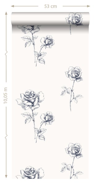 Tapetenrolle mit Rosenmotiv, 53 cm breit und 10,05 m lang
