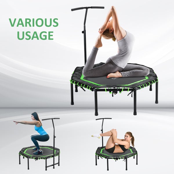HOMCOM Fitness-Trampolin mit verstellbarem Griff, klappbar Trampolin für Kinder und Erwachsene, 122 x 122 x 122-138 cm, Stahl, Grün+Schwarz