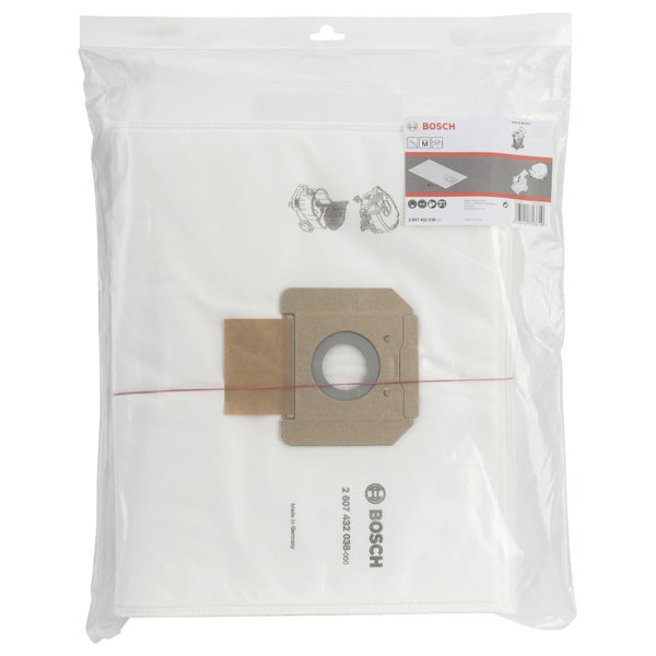 Bosch Vliesfilterbeutel Staubklasse M für Staubsauger GAS 55 M AFC, 5 Stück in transparenter Verpackung.