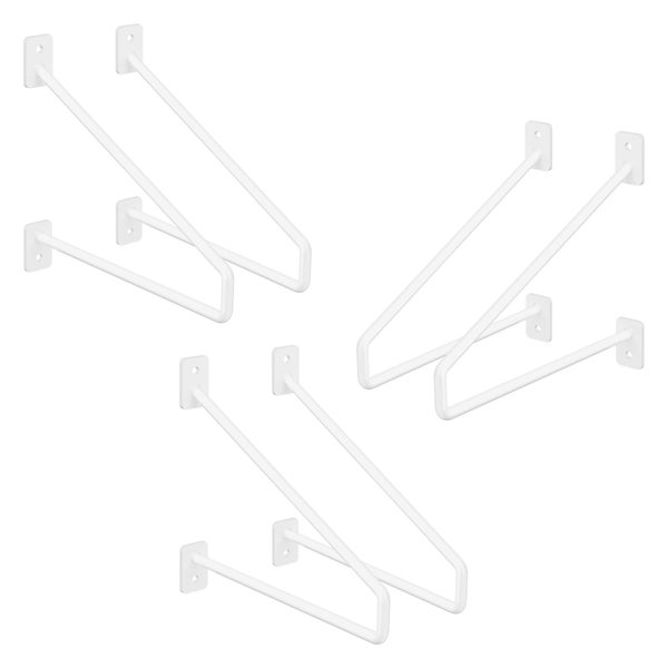 ML-Design 6 Stück Regalhalterung, 220 mm, Weiß, aus Stahl, Haarnadel Regalhalterungen, Schwebe Regalwinkel, Hairpin Wandhalterung, Regalträger für Wandmontage, Industrielle Wandregal, Wandkonsole