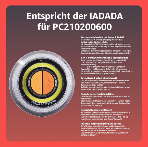 IADADA PC210200600 Notfallwarnleuchte mit Magnetfuß