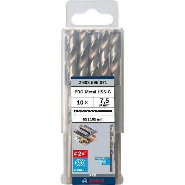 Bosch PRO Metal HSS-G Spiralbohrer 7,5 x 69 x 109 mm - 2608595071