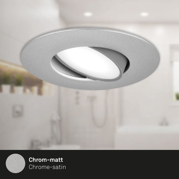 Briloner LED Einbaustrahler Bad, 3er Set, IP65, Dimmbar, Schwenkbar, silberfarbig, 9 x 4,5 cm