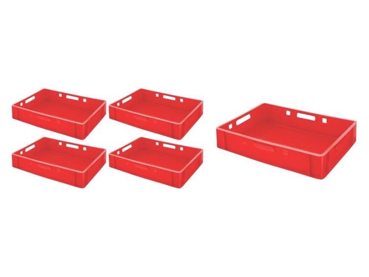 PROREGAL SparSet 5 x Eurobehälter Fleischerkasten E1 HxBxT 12,5 x 40 x 60 cm 25 Liter Rot Fleischerkiste Fleischkiste Metzgerkiste Fleischbehälter
