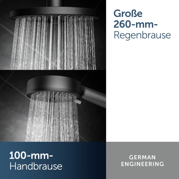 Abbildung einer 260 Millimeter Regendusche und einer 100 Millimeter Handbrause