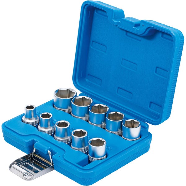 BGS Steckschlüssel-Einsatz-Satz Sechskant Antrieb Innenvierkant 12,5 mm (1/2) Zollgrößen 10tlg. - 2434