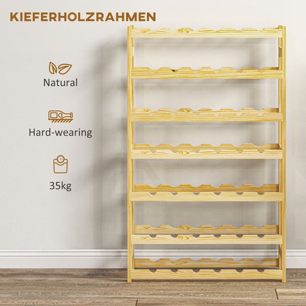 HOMCOM Weinregal Flaschenregal für 42 Weinflaschen, mit 7 Ebenen, Standregal aus Holz, Weinhalter mit Kippschutz für Küche, Natur 63 x 25 x 102 cm
