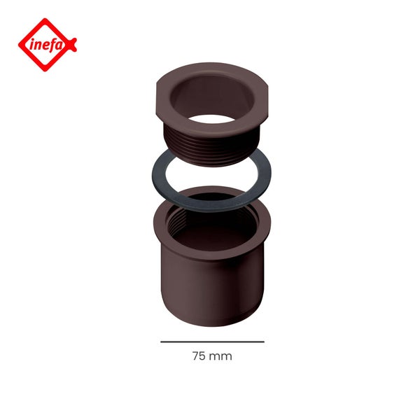 Inefa Regentonnen-Anschluss 75 mm aus Kunststoff mit Dichtungsring.