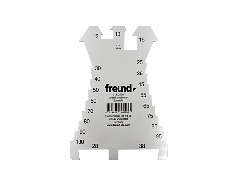 Freund Anreißschablone aus Edelstahl mit verschiedenen Messwerten