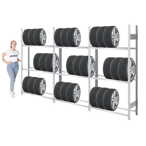 PROREGAL Reifenregal Tire Pro Made In Germany HxBxT 200 x 390 x 43 cm 3 Ebenen 150 kg Fachlast Bis Zu 18 Reifen Pro Ebene Verzinkt