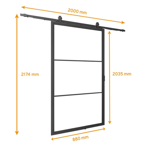 Glasschiebetür Komplettset Loftstyle offene Laufschiene Klarglas beidseitiger Softclose -  880x2035mm
