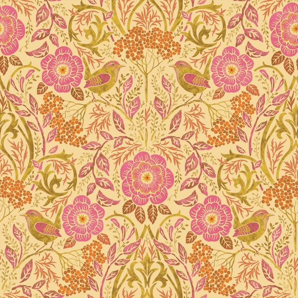 Gemustertes Design mit Blumen, Vögeln und Beeren für Dekorationszwecke