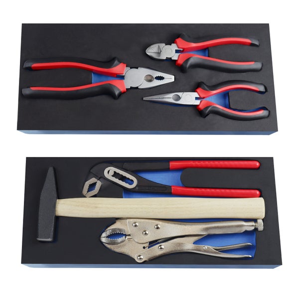 PROREGAL Werkzeug Set Werkstattwagen Cheetah 115 Teile mit Schaumstoff Schubladeneinlage HxBxT 4,6 x 34 x 12,5 cm