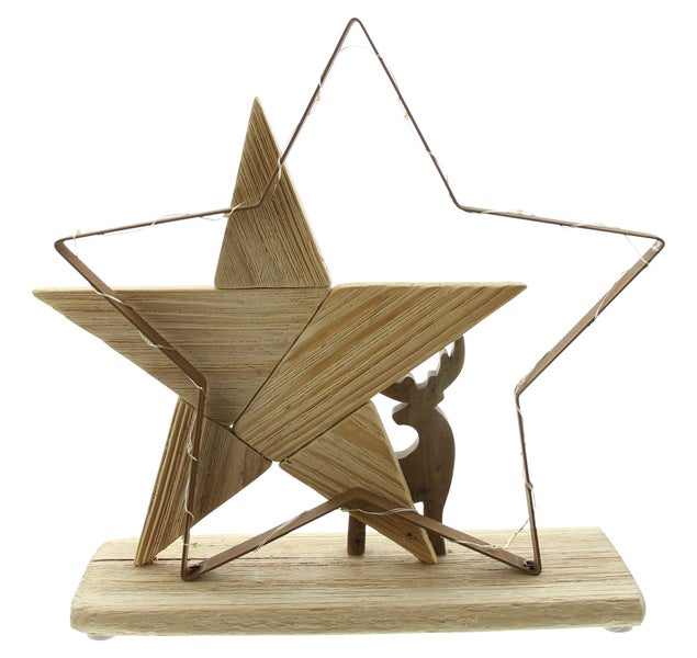 FRANK FLECHTWAREN | LED-Deko Lichterstern, 32 x 10 x 29 cm, ohne Batterien, nur für den Innenbereich geeignet, HOLZ