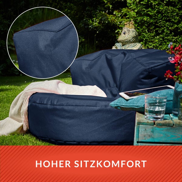 Green Bean Sitzsack Sofa mit Füllmaterial - Lounge im Sitzsack-Design 90x50cm mit ergonomischer Rückenlehne & waschbarem Bezug - Indoor und Outdoor geeignet in Dunkelblau