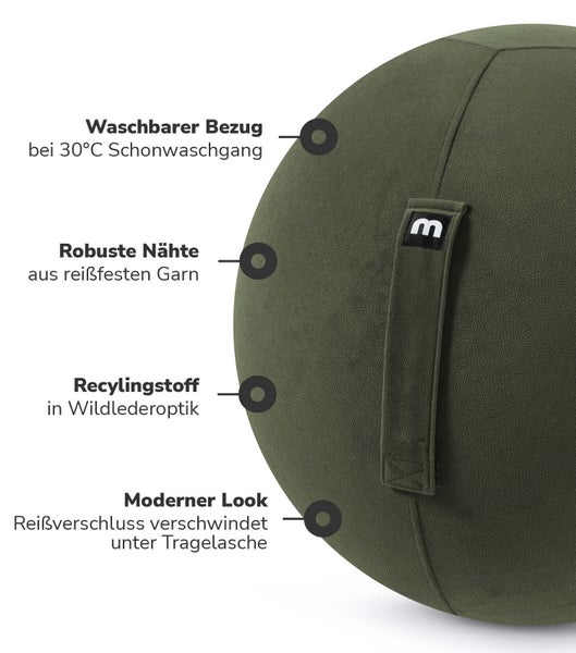 Stoff Sitzball Büro ergonomisch 'Der Sportliche', Sitzball mit Pumpe oder Pezziball mit Stoff- oder Cordbezug, 65cm Breite, ergonomische Bürostuhl Alternative für Zuhause und Büro