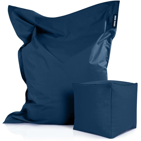 Green Bean© 2er Set XXL Sitzsack inkl. Pouf fertig befüllt mit EPS-Perlen - Riesensitzsack 140x180 Lounge Sitz-Kissen Bean-Bag Chair  - Dunkelblau