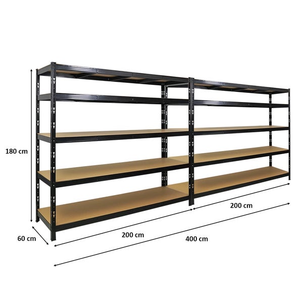 PROREGAL Mega Deal 2x Profi Schwerlastregal GOLIATH mit 5 Ebenen HxBxT 180x200x60cm Fachlast 350kg Schwarz, Steckregal Garagenregal Lagerregal