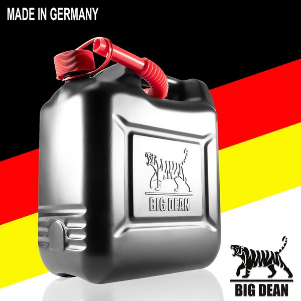BigDean Benzinkanister 10L mit UN-Zulassung & flexiblem Auslaufrohr - Kraftstoffkanister für Benzin & Diesel - handlicher Kanister Dieselkanister Reservekanister – im Tiger-Design Made in Germany