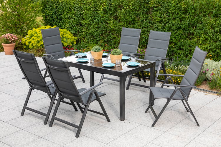 Taviano Gartenmöbelset 7tlg., Klappsessel, Ausziehtisch 140 (200) x 90 cm