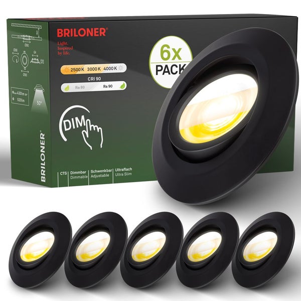 Briloner Einbauleuchten Set 6 Stück schwenkbar dimmbar und ultraflach mit variabler Farbtemperatur