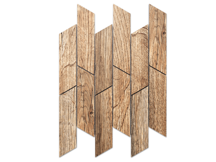 Mosaikfliese in Holzoptik mit Chevron-Muster