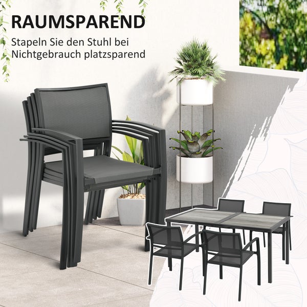 Outsunny 5 tlg. Sitzgruppe Gartenmöbel-Set, Gartengarnitur mit 1 Esstisch, 4 stapelbaren Stühlen, Sitzgarnitur, für Terrasse, Mesh, Dunkelgrau